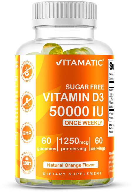 비타매틱 슈가프리 비타민 D3 50 000 IU 주간 보충제 - 60구미 (펙틴), 2개