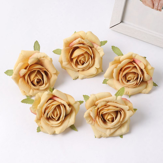 仿真花天狼玫瑰假花朵 塑料花 頭飾diy材料, 1個, 土黃色1朵【樣品裝】