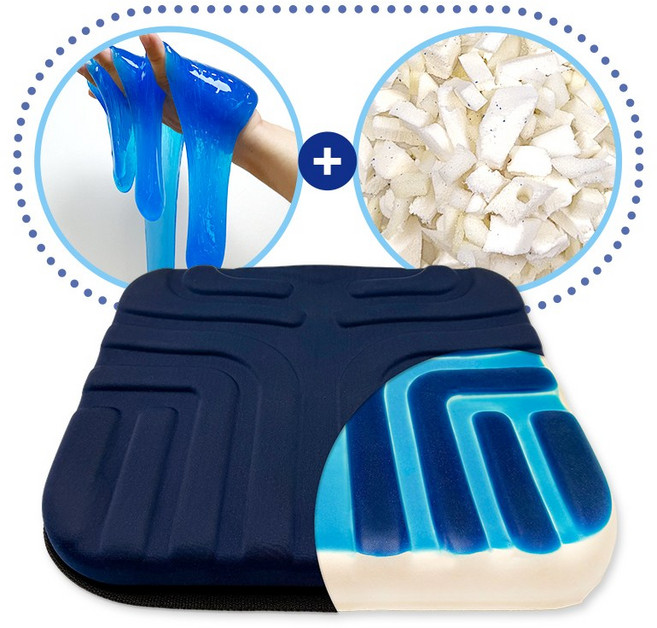 [Pose UP] 기능성 젤코팅메모리폼 노량진 방석 꼬리뼈 엉덩이 허리 자세교정 선물, 네이비