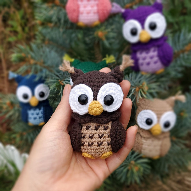 손이열일 [완제품]핸드메이드 손뜨개 귀여운 복 부엉이 인형 키링 열쇠고리 가방장장식 소품, 1개, 6. 다크블루색 부엉이