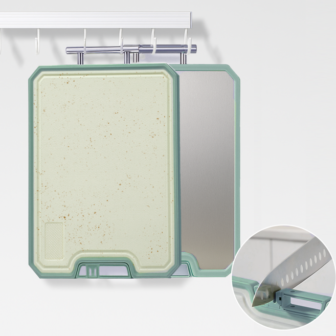 루마노키 3in1 양면 항균 304 스테인리스+PP 칼갈이 내장 걸이형 두꺼운 도마, 1개, 양면도마