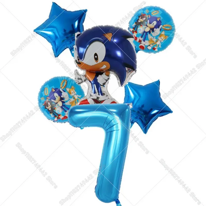 쿠쿠스토어 애니메이션 소닉 번호 생일 풍선 게임 파티 장식 어린이 품 별 모양 남아, 09 pcs-3