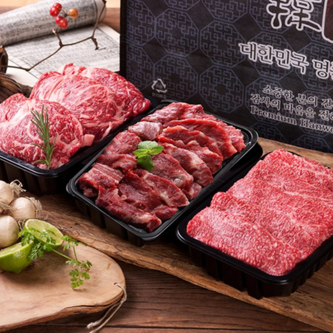 [산들한우] 1++등급 구이실속선물세트 2호 600g(등심200g+특수200g+불고200g), 1개