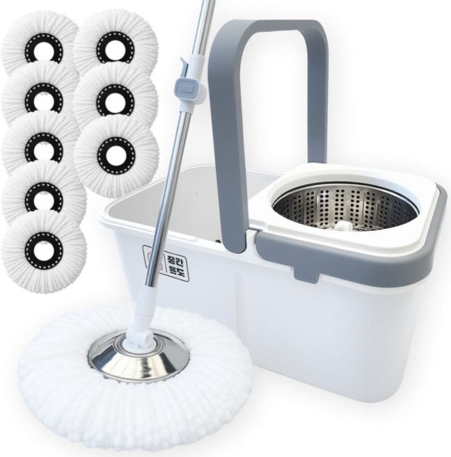 공간온도 프리미엄 통돌이 회전걸레 바닥청소 밀대 마대 + 걸레 5장, 1세트