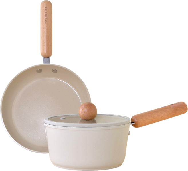 홈바이브 스코니 풀 인덕션 쿡웨어, 아이보리, 1개, 1인세트 (편수냄비+프라이팬)