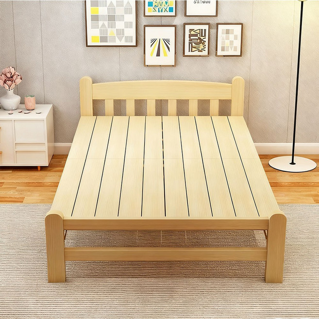 摺疊實木床 承重力強 防塵防潮 不易塌陷, 原木色，80
