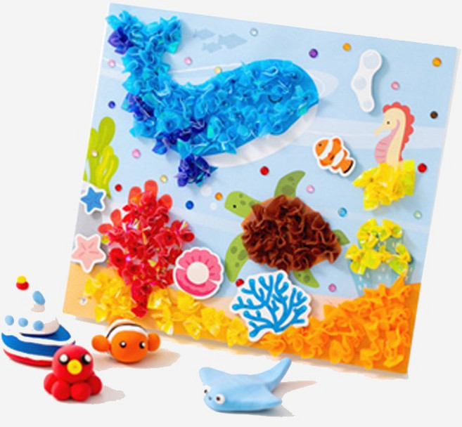 [오피스스쿨] 민화샵 종이 입체 모자이크 꾸미기 6종 택1 DIY 만들기키트 어린이미술, 민화 *종이입체 모자이크_바다