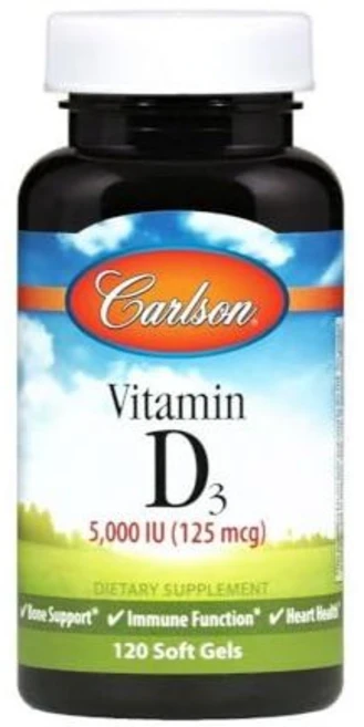 칼슨 랩스 비타민 D3 5000 IU 소프트 젤 120정 Carlson Labs Vitamin D3 5000 IU Soft Gels 120 Count, 120개 (1팩), 1개 - 쿠팡