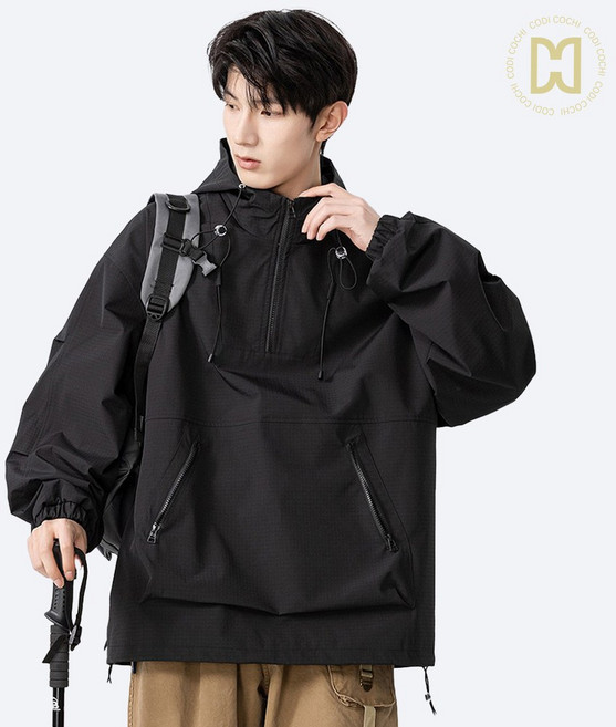 코디코치 남성용 바노 점퍼 오버핏 후드 반집업 아노락 바람막이