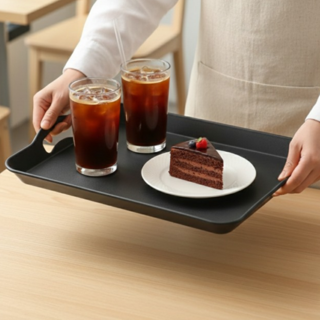 바나르코 논슬립 손잡이 쟁반 트레이, 1개, 블랙