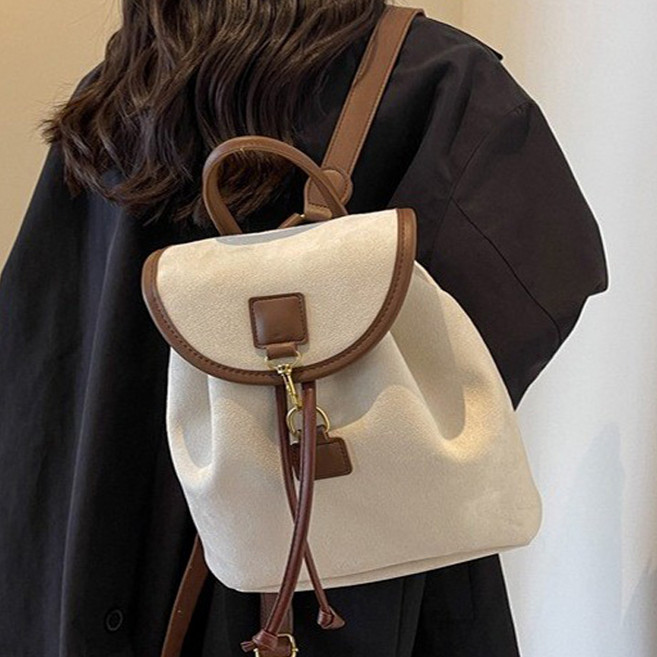 보니타콜렉티드 여성 웜톤 페이크 가죽 베색 벨벳 백팩 대용량가방겨울백팩