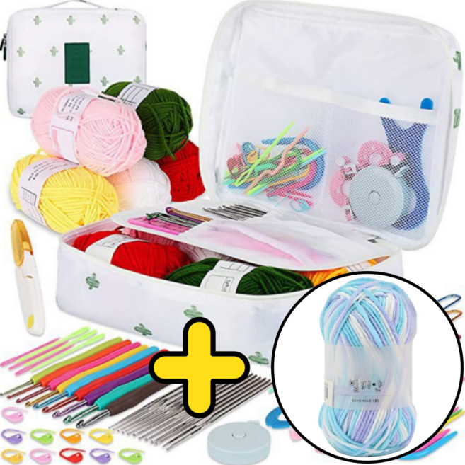 [15종 60세트] 퓨어젠 뜨개질세트 올인원 코바늘 DIY패키지 초보자용, 1개, 화이트