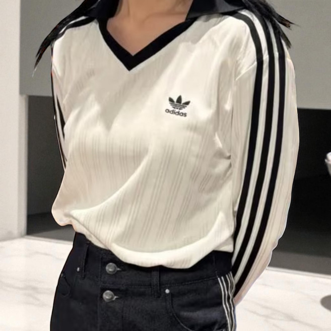 국내매장판 아디다스 오리지널 여자 삼선 여름 긴팔 티셔츠 슬리브