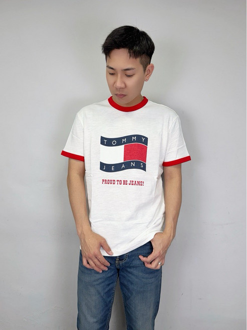Tommy Jeans 滾邊 大國旗 短袖上衣, 白色,S