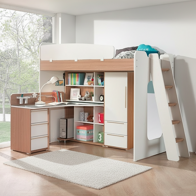 [보루네오] 엘리브 스타 벙커침대 사다리형 B세트 ys003-1, 화이트,옷장A