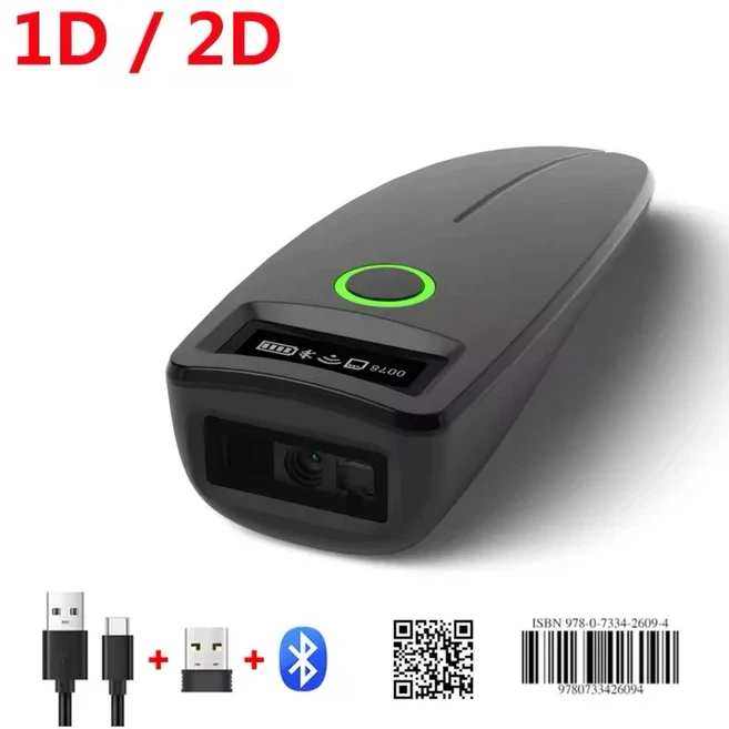 2D 바코드 스캐너 W7 미니 무선 블루투스 휴대용 1D 2D QR 코드 데이터 매트릭스 PDF417 리더기 (저장 기능, 01 black