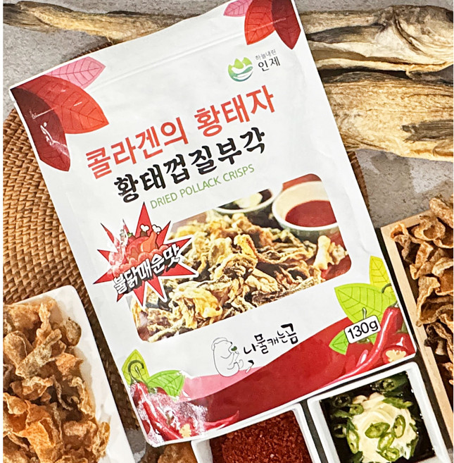 [곰푸드_나물캐는곰] 불닭맛 황태껍질부각 130g 수제 전통튀각 화끈한 매운맛 황태스낵 국산 황태 사용, 1개