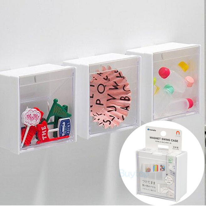 이노마타 투명 윈도우 마그넷 스윙 케이스 소품 보관 케이스 자석 수납함, 화이트, 1개