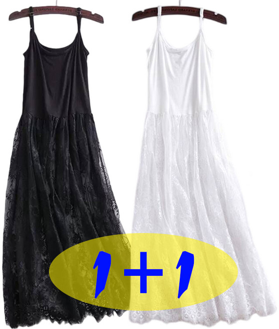 1+1(2종세트) 여성용 봄 여름 빅사이즈 민소매 나시 미디 레이스 원피스