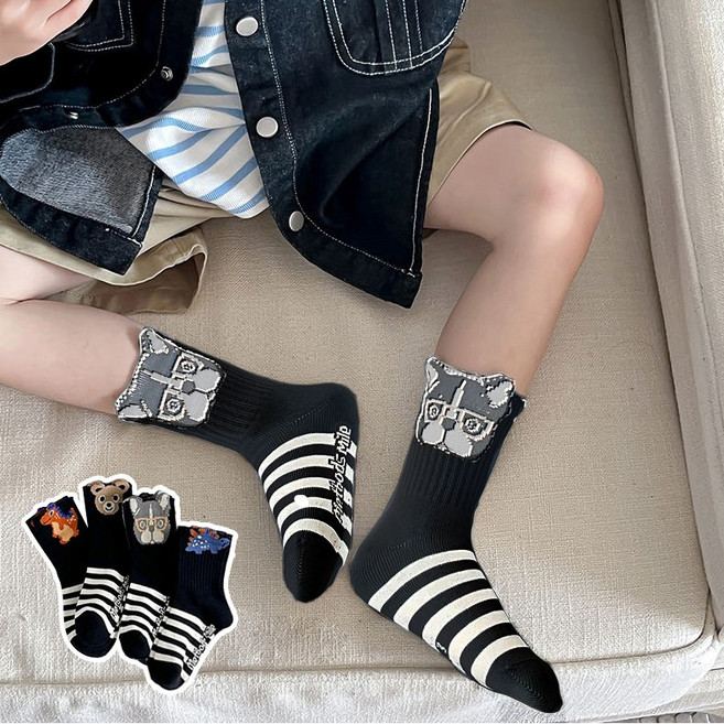 [총 4켤래] 아동 공용 발목 포인트 동물 캐릭터 혼합 세트