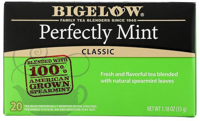 Bigelow Tea Perfectly Mint 홍차 카페인 티백 총 20개 262429, 감초