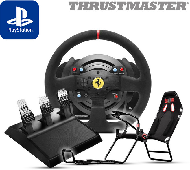 트러스트마스터 T300 페라리 Integral 레이싱휠 GT Lite Carbon Grey시트 패키지(PS5 PS4 PC용), 1개