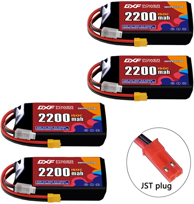 DXF 3S 리포 배터리 11.1V 2200mAh 150C XT30 XT60 JST 플러그 포함 비행기 RC 헬리콥터 쿼드콥터 FPV 레이, 02 4PCS 3S 2200 JST, 01 China Mainland