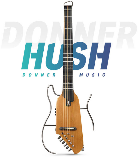 DONNER 도너 사일런트 사일런스 기타 어쿠스틱 버스킹 여행 휴대용 클래식 HUSH 1, 메이플 우드 - 로그 색상, 1개