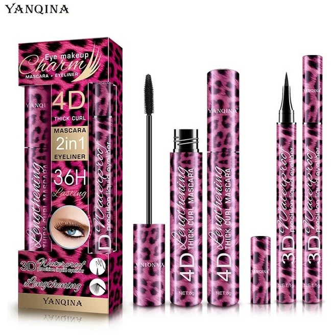 YANQINA 리퀴드 아이라이너 펜슬 4D 방수 마스카라 세트 화장품 아이라이너 두꺼운 컬링 마스카라 눈썹 펜, 1개, 1)8836 - 쿠팡