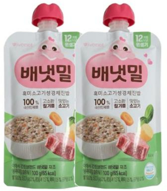 아이배냇 배냇밀 실온이유식 완료기 흑미소고기청경채진밥 100g 2개 기저귀가방 여행, 4세트