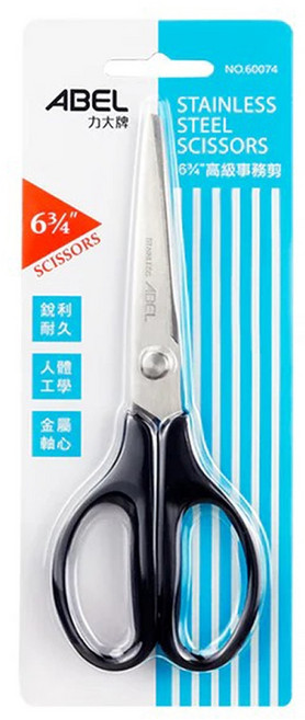 ABEL 6¾吋不鏽鋼事務剪刀 人體工學握把 金屬軸心 辦公文具, 事務剪-60074 黑色, 1個