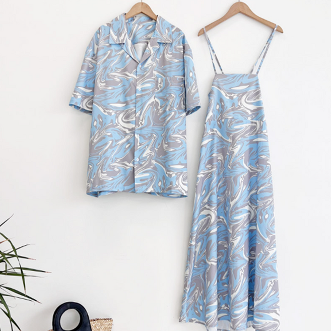 더벳스 남성 여성 롱 비치 원피스 커플룩 신혼여행 시밀러룩 비치웨어