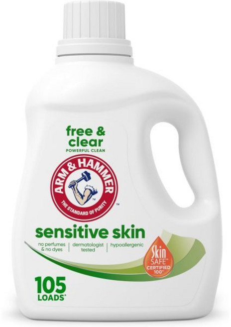 Arm Hammer 민감성 피부 프리 앤 클리어 140 적재 액체 세탁 세제 Floz, Senstive Skin, 105 Fl Oz (Pack of 1), 1개
