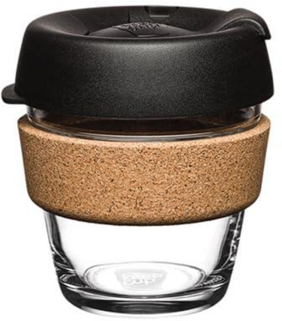 KeepCup 브루 코르크 - 재사용 가능한 커피 컵 강화 유리 및 천연 코르크 L 16온스/454ml - 데이브레이크, 블랙