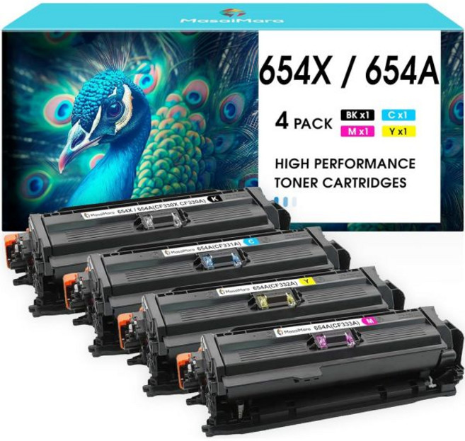 마사이마라 654X 654A CF330X CF331A CF332A 호환 토너 카트리지 HP 컬러 레이저젯 엔터프라이즈 M651n M651dn M651xh 프린터 교체 블랙 시안