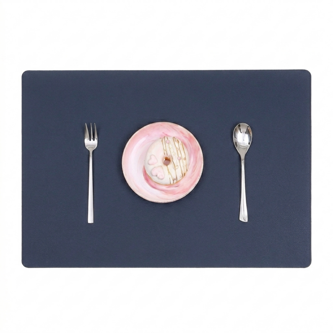 유럽스타일 방수 식탁 테이블 매트 양면 가죽, 진한 파란색, 4개, 43CM*30CM