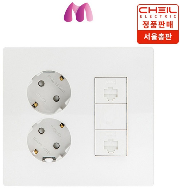 제일전기 디노 통합수구 2개용 콘센트2구(좌)+블랭크1구+8P2구 세트, 1개