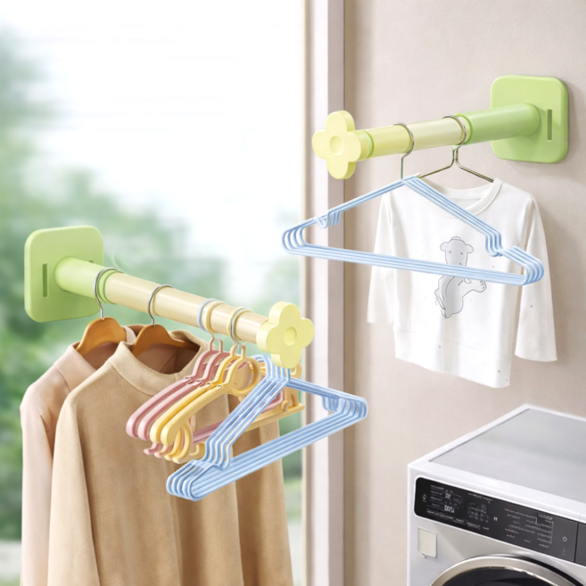 포스트머스 무타공 길이조절 벽걸이 옷걸이 정리대, 2개, 녹색