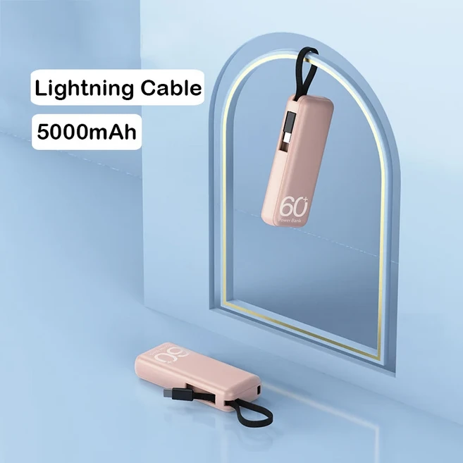 Xiaomi 5000mAh 소형 보조베터리 휴대용 미니 포함) iPhone Samsung용 고속 충전 외부 예비 배터리, 10 Lightting Pink