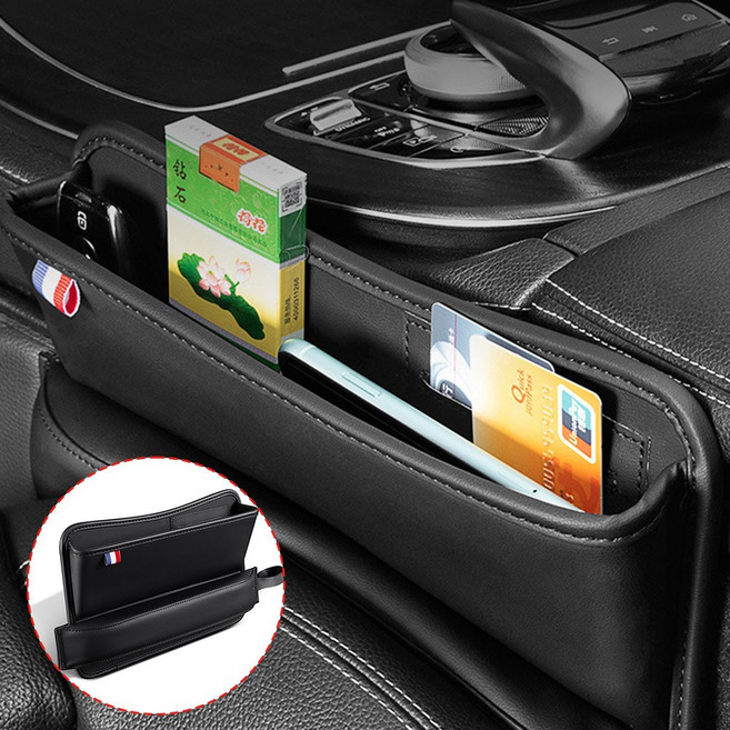 레모토 차량용 프리미엄 틈새 수납함 자동차 차량 용품 운전석 틈새 쿠션 수납 정리 사이드 포켓, 블랙, 1개