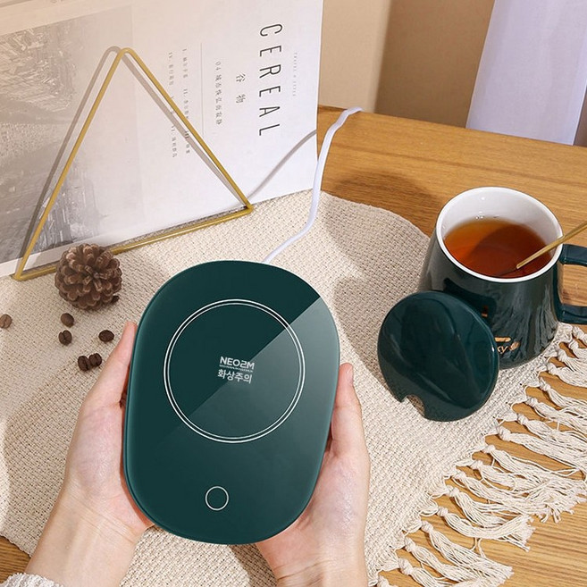 자동중력전원 머그워머 온열 컵받침대 보온받침대, 그린, 1개