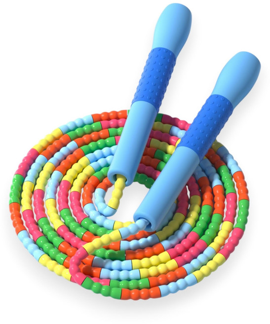 [JUMP Yuedong] 70g 초경량 유아 어린이 안 아픈 비즈 줄넘기 초보자용 꼬임방지 길이조절, 1개, 파란색