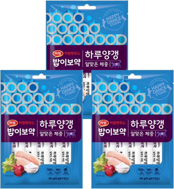 하림 밥이보약 CAT 하루양갱 알맞은 체중 짜먹는 고양이 간식, 혼합맛(닭+야채), 56g, 3개