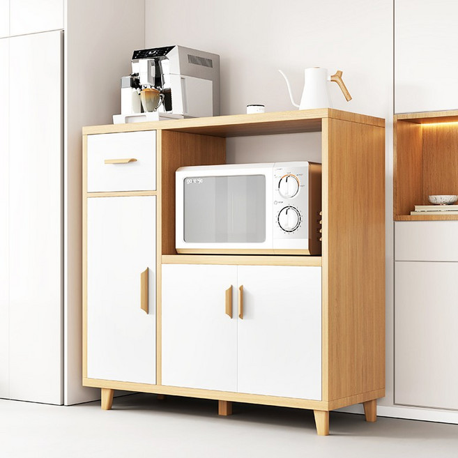 Kurua 다용도 주방 대용량 수납장, 우드 + 화이트