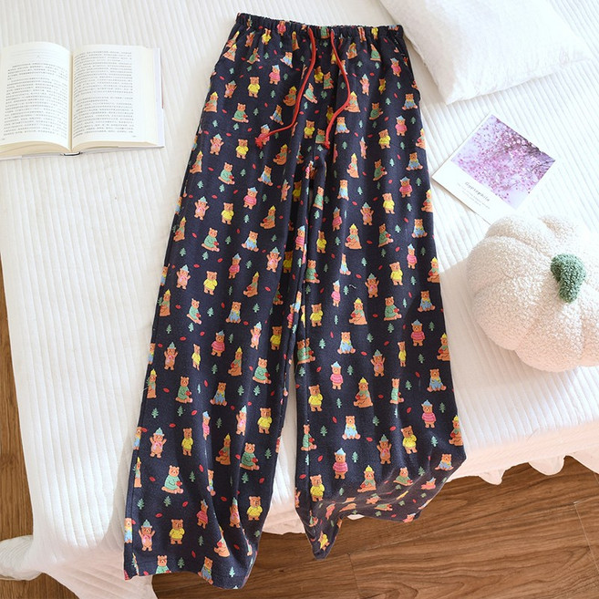 남녀공용 순면 요루면 와이드핏 밴딩 홈웨어 롱 잠옷바지