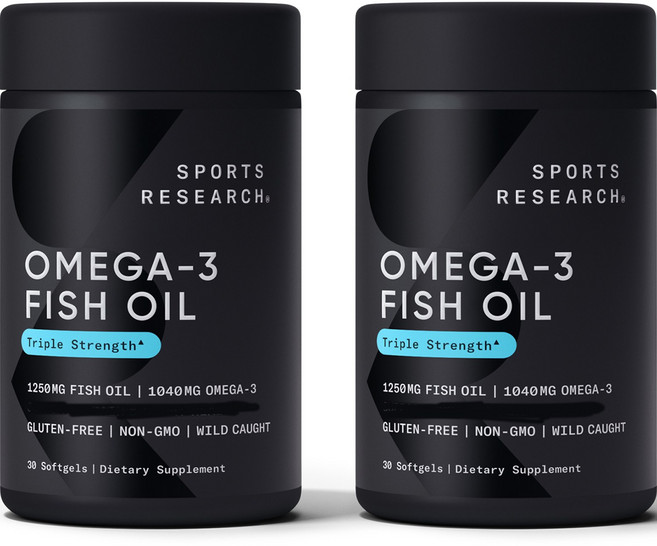 三倍強度Omega-3魚油必需脂肪酸EPA DHA軟膠囊, 30顆, 2罐