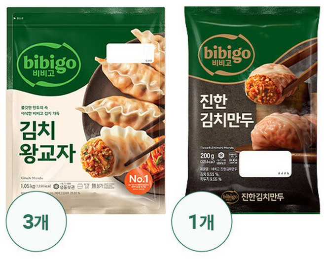 비비고 CJ제일제당 김치왕교자 1.05KG X 3 + 수제진한김치만두 200G X, 3개