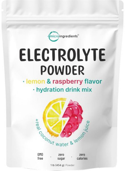 Micro Ingredients 과일 가루 분말 파우더 마이크로 인그리디언츠 수분 전해질 2파운드 레몬 라즈베리 맛 고칼륨1000mg 코코넛 워터 및 주스 무설탕 케토 친화적, 레몬 & 라즈베리, 16 온스 (1개 묶음)