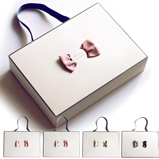 오브제스타 리본선물박스_손잡이형 (화이트상자), 핑크, 그린, 그레이, 5세트