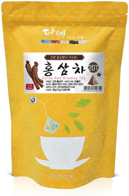 [본사직영] 다예 100% 국산 우려먹는 건강 홍삼차 생분해 삼각티백, 1.5g, 20개입, 1개